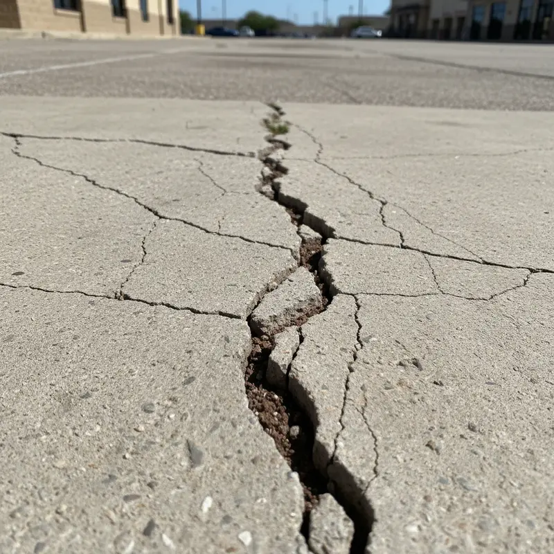 Cracked commercial concrete slab showing clay-soil movement damage in Dallas-Fort Worth, TX - EJT Construction Management