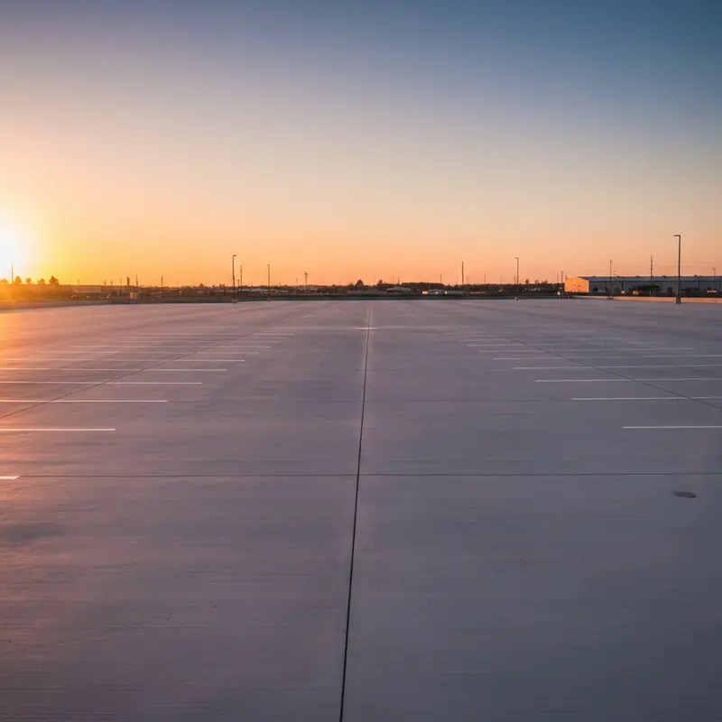 Commercial parking lot at sunset in Dallas-Fort Worth, TX - EJT Construction Management